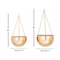 Decmode Modern 5 And 7 Inch Round Gold Iron Hanging Planters - Set of 2   568894006